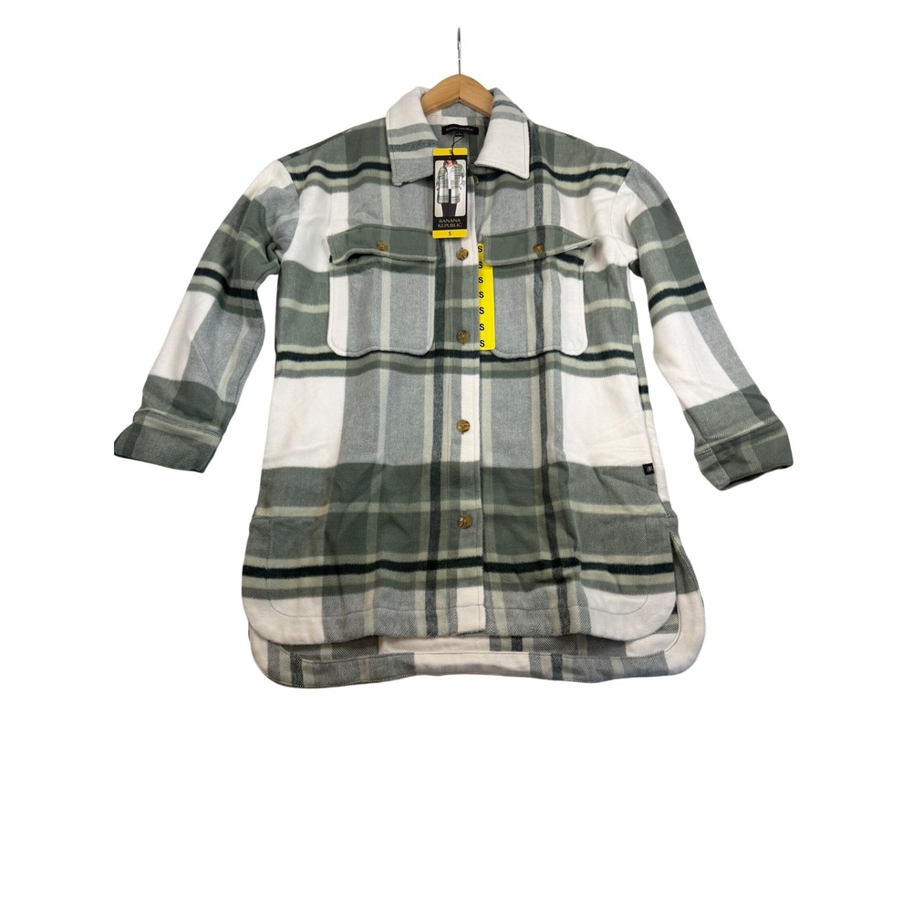 Banana Republic Sage Green Plaid Fleece Shirt Jacket Shacket Small NWT